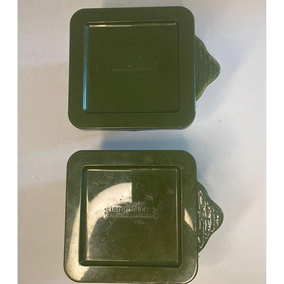 Set 2 Temptations Tara Old World Green 10 oz Square Ceramic Ramekins Lid Covered - Picture 2 of 6